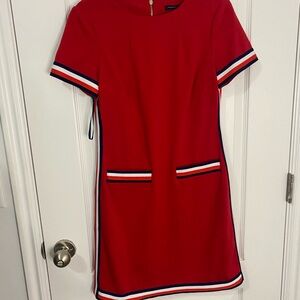 Tommy Hilfiger Striped Trim Red Dress